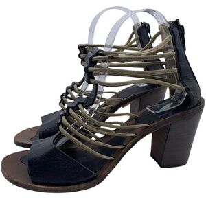 Italian Leather Booties Sz 7.5 Black Caged Heeled Ankle Open Toe  Feminine Chic